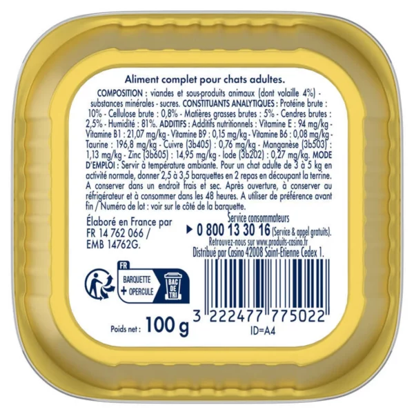 Casino Animaplus Pâtée Chats Volaille - 100 gr