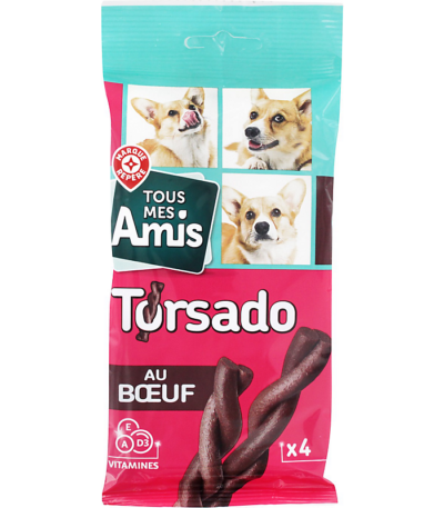 Sticks torsade au boeuf pour chiens x 4 - 70 g