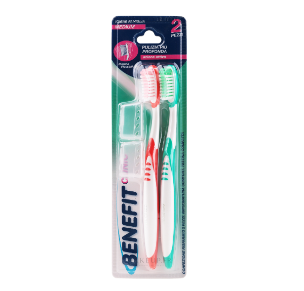 Benefit Brosses à dents, medium, rouge + vert - 2pc