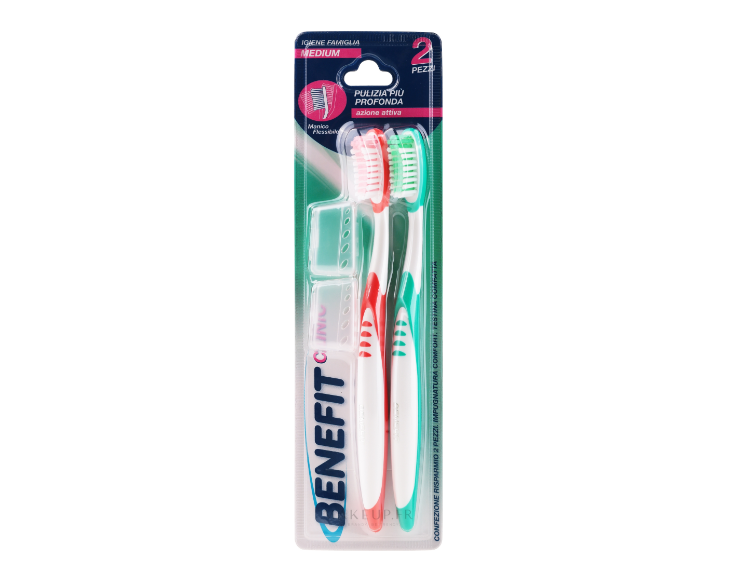 Benefit Brosses à dents, medium, rouge + vert - 2pc