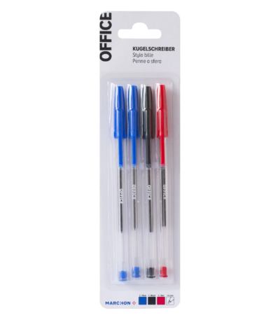 Office stylo bille bleu-rouge-noir 4x