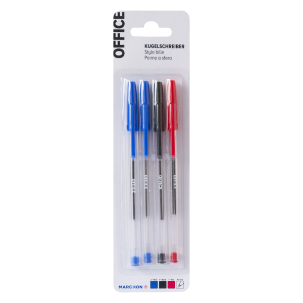 Office stylo bille bleu-rouge-noir 4x