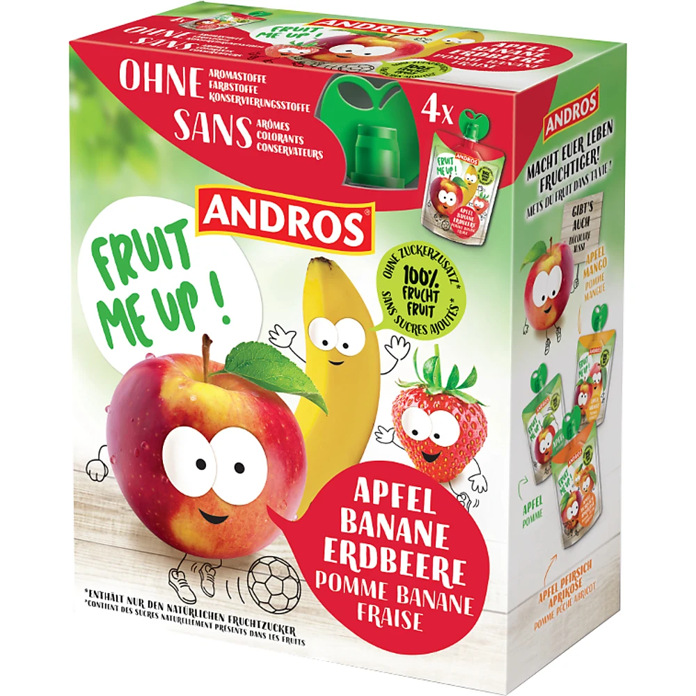 product-3951261 Andros compote Fruit Me Up pomme, banane et fraise - 4x90 gr – Image 1