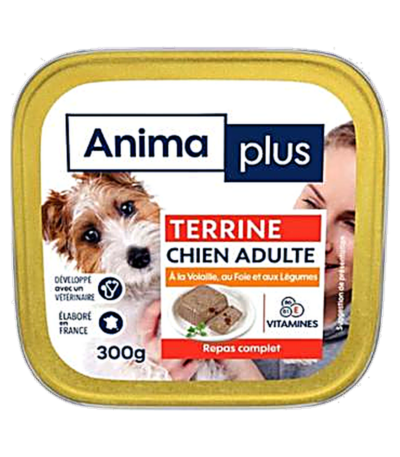 Anima Plus Terrine chien adulte volaille, foie et légumes 300 g