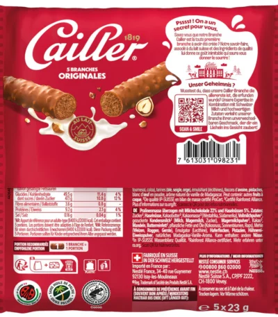 Cailler Branches Original Lait et noisette – 5×23 g
