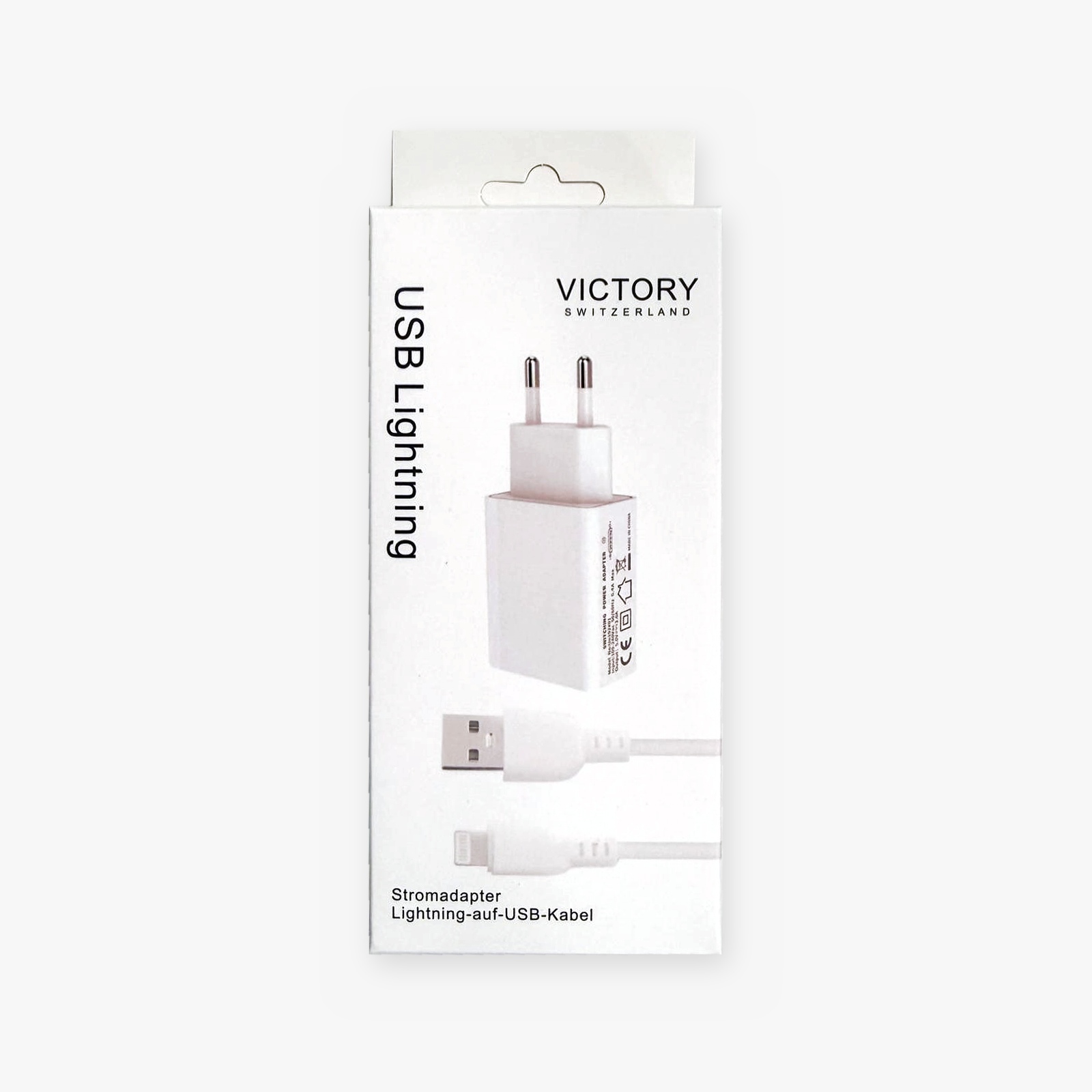 02_chargeur_lightning_avec_cable_face Chargeur secteur VICTORY 5 W avec câble USB-A vers Lightning – Image 1