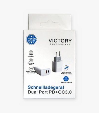 Chargeur secteur rapide VICTORY double port USB-C PD + USB-A QC 3.0