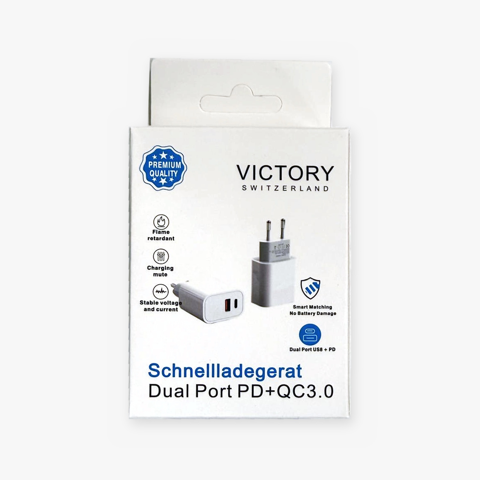 05_chargeur_rapide_dual_port_face Chargeur secteur rapide VICTORY double port USB-C PD + USB-A QC 3.0 – Image 1