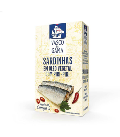 Vasco da Gama Sardines à l’huile végétale et piri-piri – 120 g